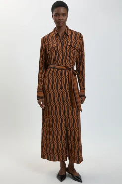 Robe Chemise Longue En Viscose Tissée À Imprimé Géométrique