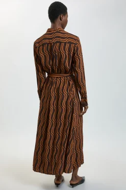 Robe Chemise Longue En Viscose Tissée À Imprimé Géométrique