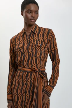 Robe Chemise Longue En Viscose Tissée À Imprimé Géométrique