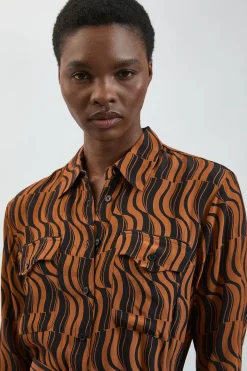 Robe Chemise Longue En Viscose Tissée À Imprimé Géométrique