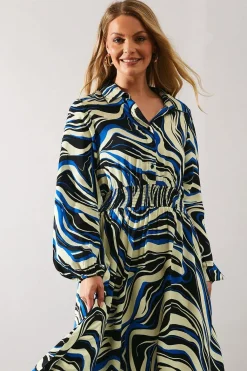 Robe Chemise Longue à Motif Tourbillon Abstrait