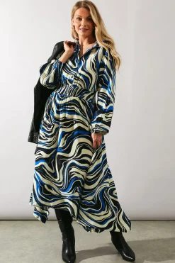 Robe Chemise Longue à Motif Tourbillon Abstrait