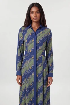 Robe Chemise Longue À Rayures Kaki Avec Col