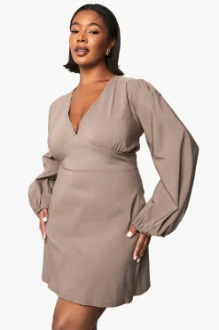 Robe chemise à manches blouson froncées Plus