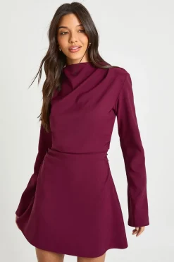 boohoo Robe chemise à manches longues froncée à col haut<Femme Robes À Manches Longues|Robes