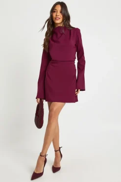 boohoo Robe chemise à manches longues froncée à col haut<Femme Robes À Manches Longues|Robes