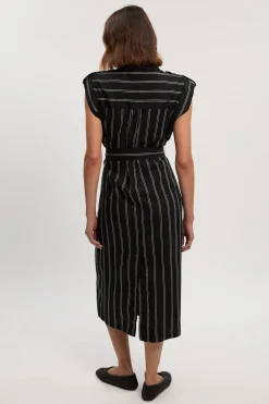 Robe Chemise Maxi en Coton Tissé à Rayures Audacieuses