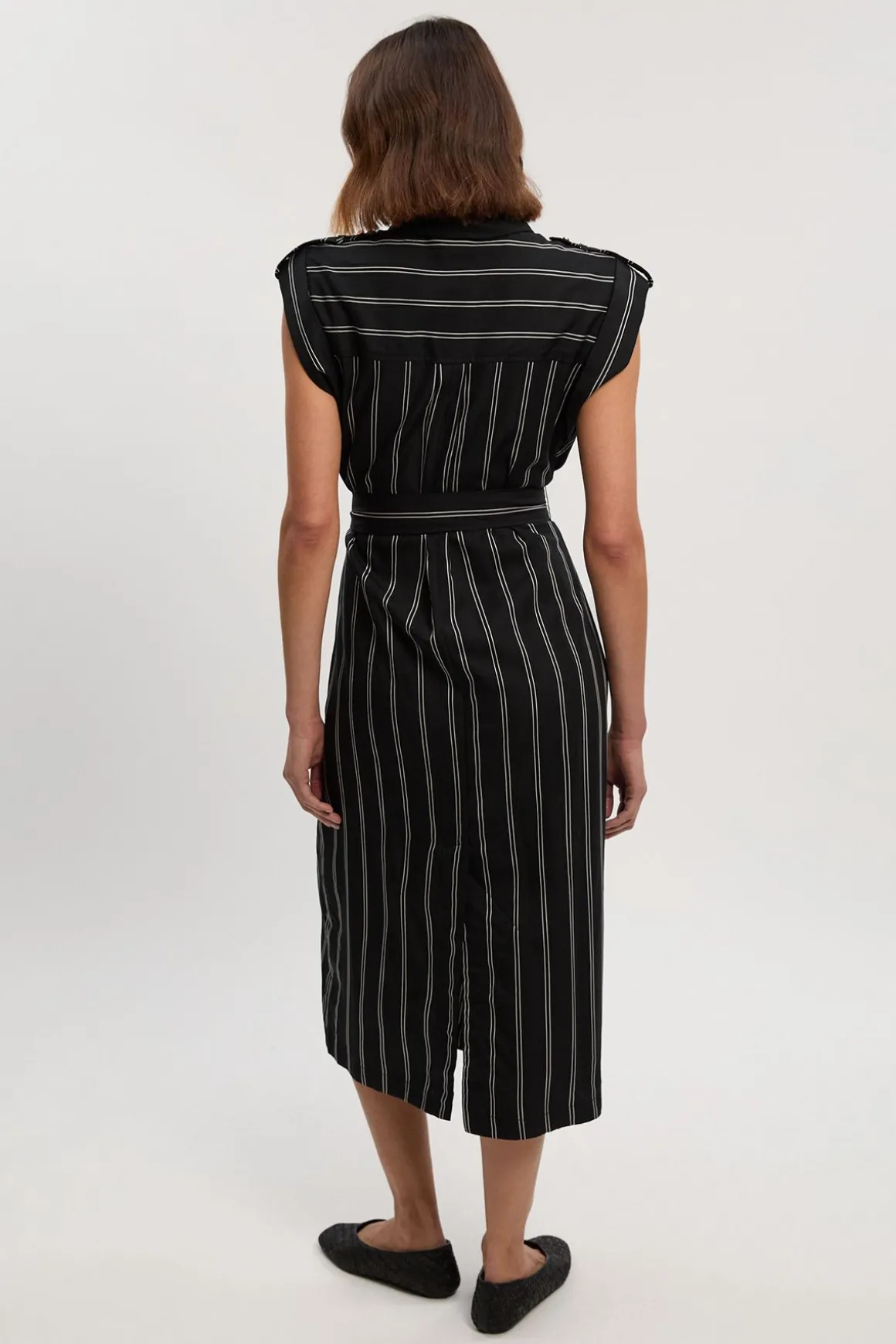 Robe Chemise Maxi en Coton Tissé à Rayures Audacieuses