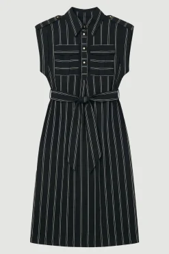 Robe Chemise Maxi en Coton Tissé à Rayures Audacieuses