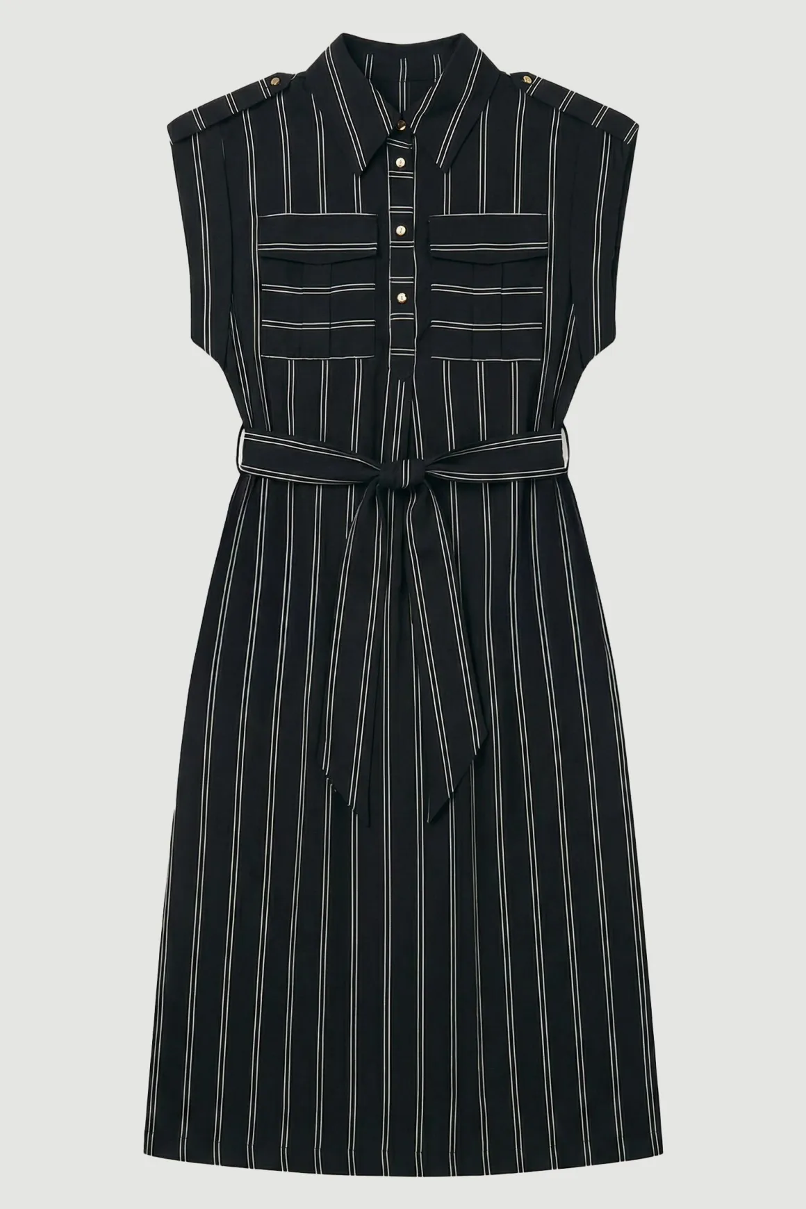 Robe Chemise Maxi en Coton Tissé à Rayures Audacieuses