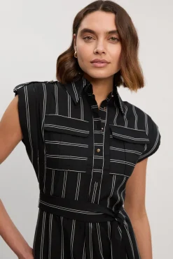 Robe Chemise Maxi en Coton Tissé à Rayures Audacieuses