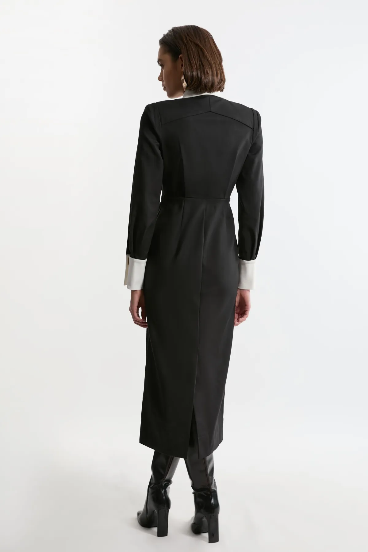 KarenMillen Robe chemise maxi en coton tissé Techno avec attaches dorées<Femme Robes À Manches Longues|Robes