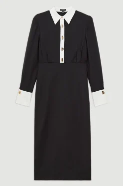 KarenMillen Robe chemise maxi en coton tissé Techno avec attaches dorées<Femme Robes À Manches Longues|Robes
