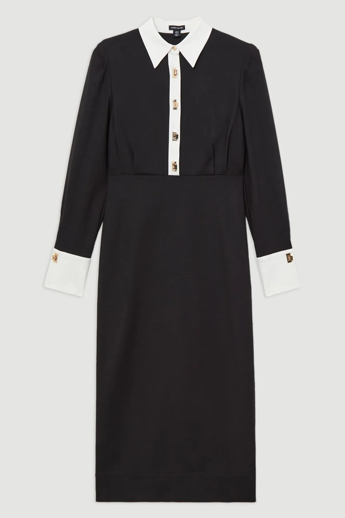 KarenMillen Robe chemise maxi en coton tissé Techno avec attaches dorées<Femme Robes À Manches Longues|Robes