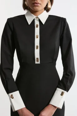 KarenMillen Robe chemise maxi en coton tissé Techno avec attaches dorées<Femme Robes À Manches Longues|Robes