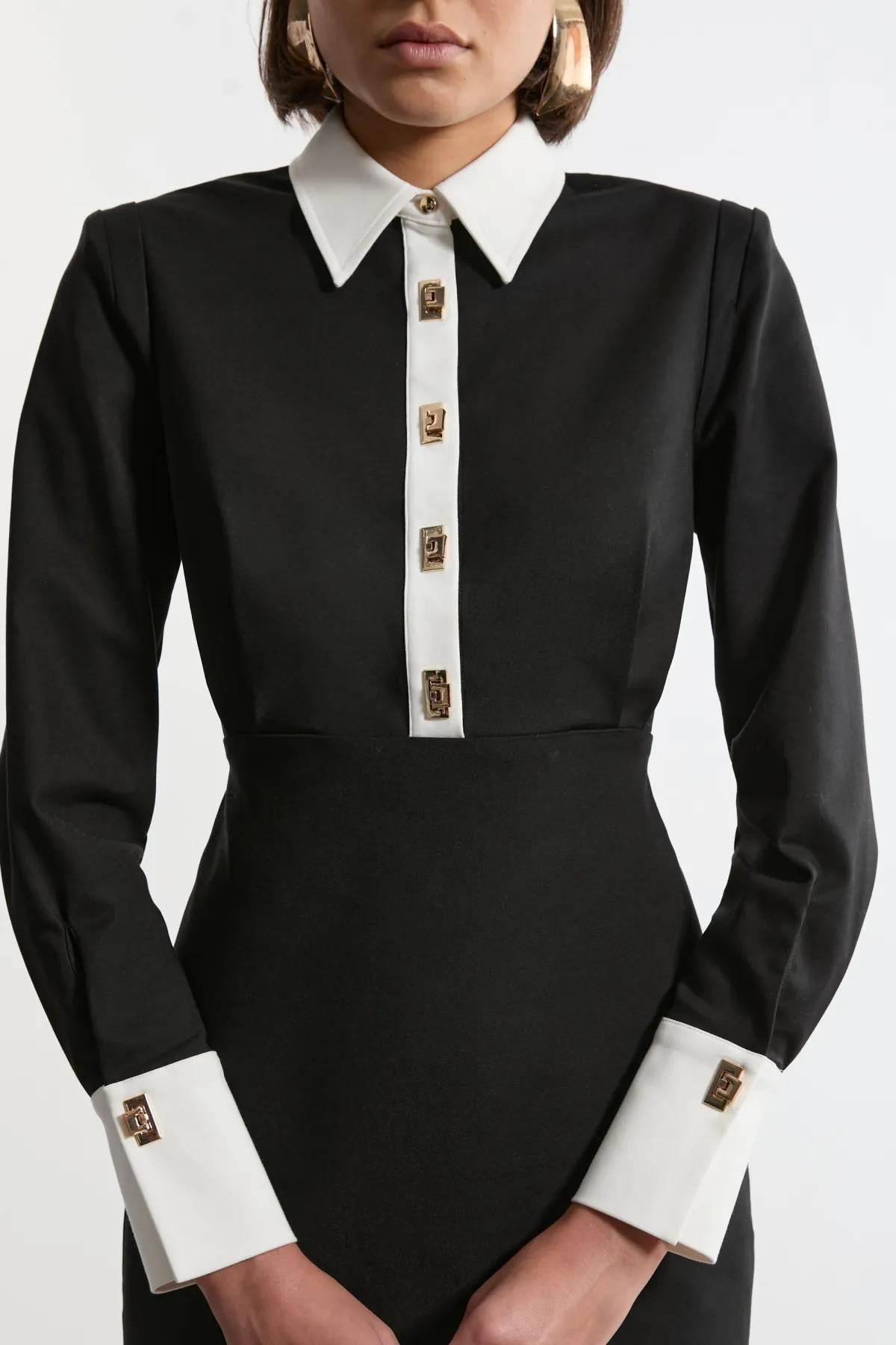 KarenMillen Robe chemise maxi en coton tissé Techno avec attaches dorées<Femme Robes À Manches Longues|Robes