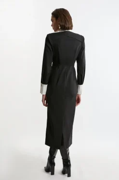 Robe Chemise Maxi en Coton Tissé Techno Petite avec Fermoirs Dorés