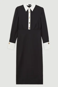 Robe Chemise Maxi en Coton Tissé Techno Petite avec Fermoirs Dorés