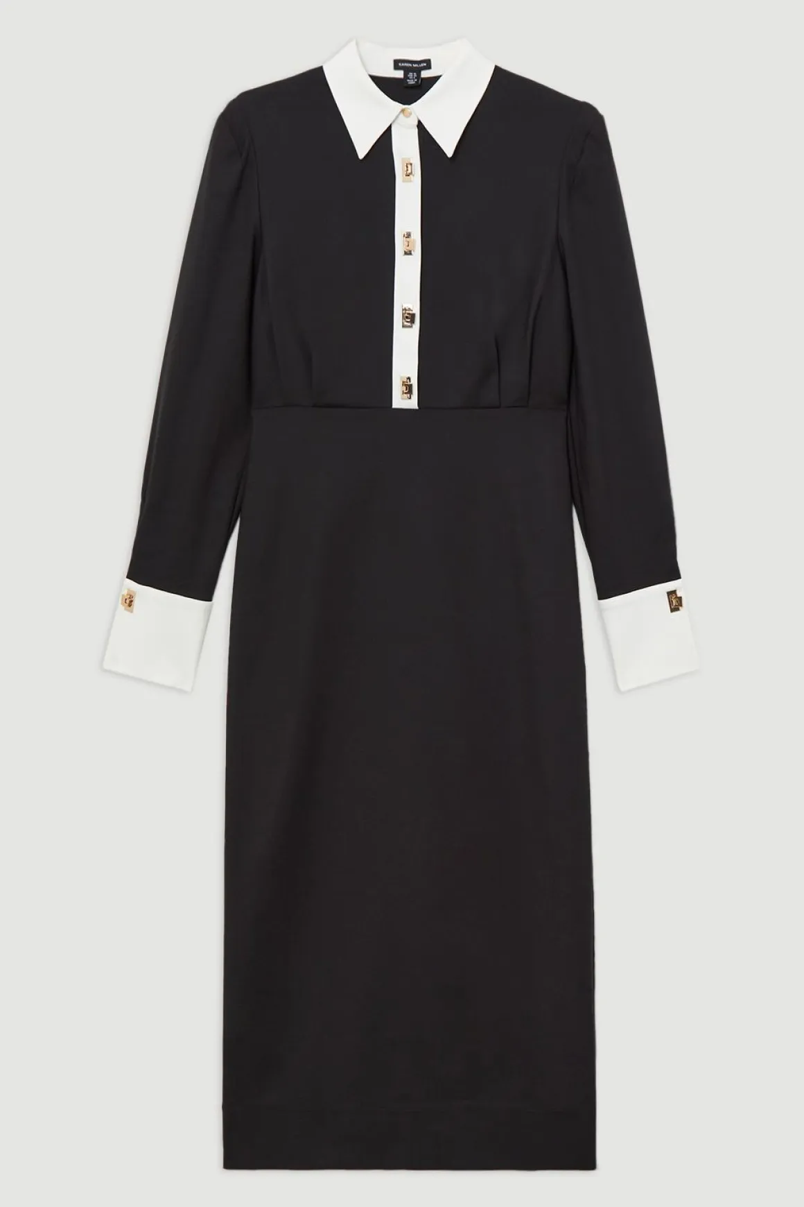 Robe Chemise Maxi en Coton Tissé Techno Petite avec Fermoirs Dorés