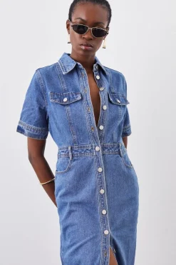 Robe chemise maxi en denim