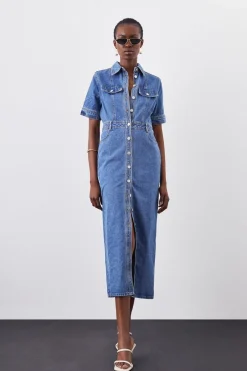 Robe chemise maxi en denim