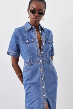 Robe chemise maxi en denim