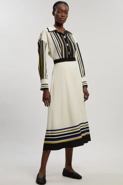Robe Chemise Maxi En Sergé Tissé À Rayures Contrastées