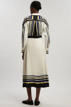 Robe Chemise Maxi En Sergé Tissé À Rayures Contrastées