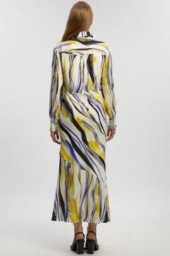 Robe Chemise Maxi En Sergé Tissé Imprimé Petits Coups De Pinceau
