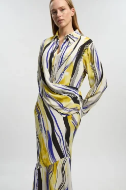 Robe Chemise Maxi En Sergé Tissé Imprimé Petits Coups De Pinceau