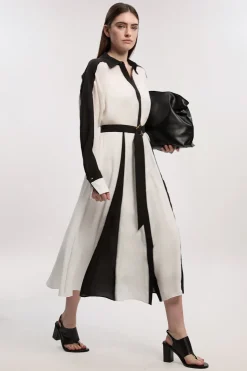 KarenMillen Robe Chemise Maxi en Tencel Fluide Tissé à Blocs de Couleur<Femme Robes À Manches Longues|Robes