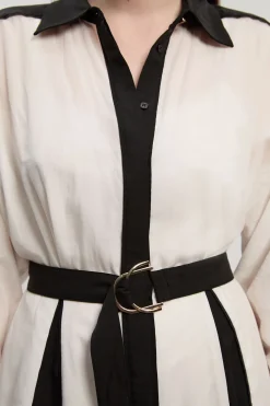 KarenMillen Robe-Chemise Maxi en Tencel Tissé Fluide à Blocs de Couleur Petite<Femme Robes À Manches Longues|Robes
