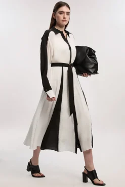 KarenMillen Robe-Chemise Maxi en Tencel Tissé Fluide à Blocs de Couleur Petite<Femme Robes À Manches Longues|Robes