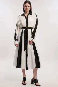KarenMillen Robe-Chemise Maxi en Tencel Tissé Fluide à Blocs de Couleur Petite<Femme Robes À Manches Longues|Robes