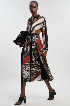 Robe Chemise Maxi en Tencel Tissé Fluide à Imprimé Animal