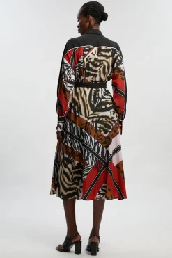 Robe Chemise Maxi en Tencel Tissé Fluide à Imprimé Animal