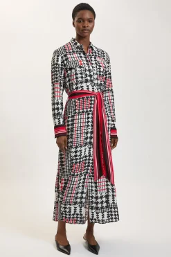 KarenMillen Robe Chemise Maxi En Viscose Tissée À Imprimé Pied-de-poule<Femme Robes À Manches Longues|Robes