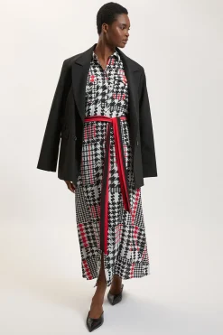 KarenMillen Robe Chemise Maxi En Viscose Tissée À Imprimé Pied-de-poule<Femme Robes À Manches Longues|Robes