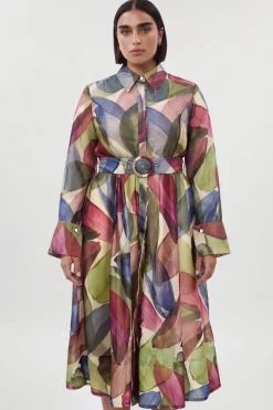 Robe Chemise Maxi Grande Taille En Organza À Imprimé Pétales