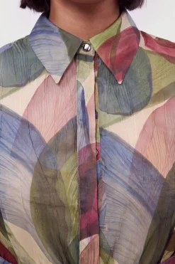 Robe Chemise Maxi Grande Taille En Organza À Imprimé Pétales