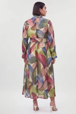 Robe Chemise Maxi Grande Taille En Organza À Imprimé Pétales