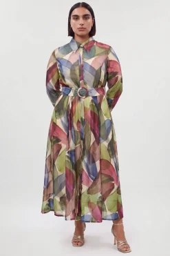 Robe Chemise Maxi Grande Taille En Organza À Imprimé Pétales
