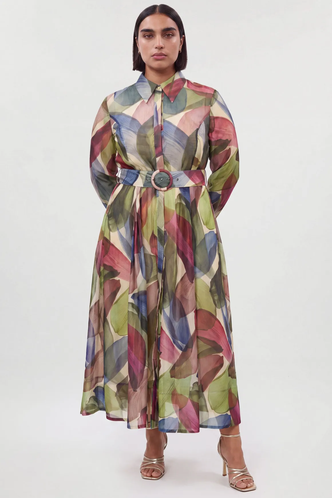 Robe Chemise Maxi Grande Taille En Organza À Imprimé Pétales