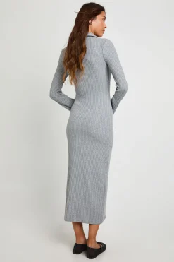 boohoo Robe chemise midaxi à col côtelé boutonnée<Femme Robes Moulantes|Robes À Manches Longues