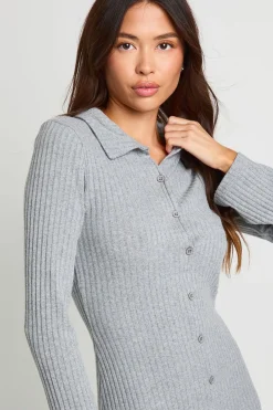 boohoo Robe chemise midaxi à col côtelé boutonnée<Femme Robes Moulantes|Robes À Manches Longues