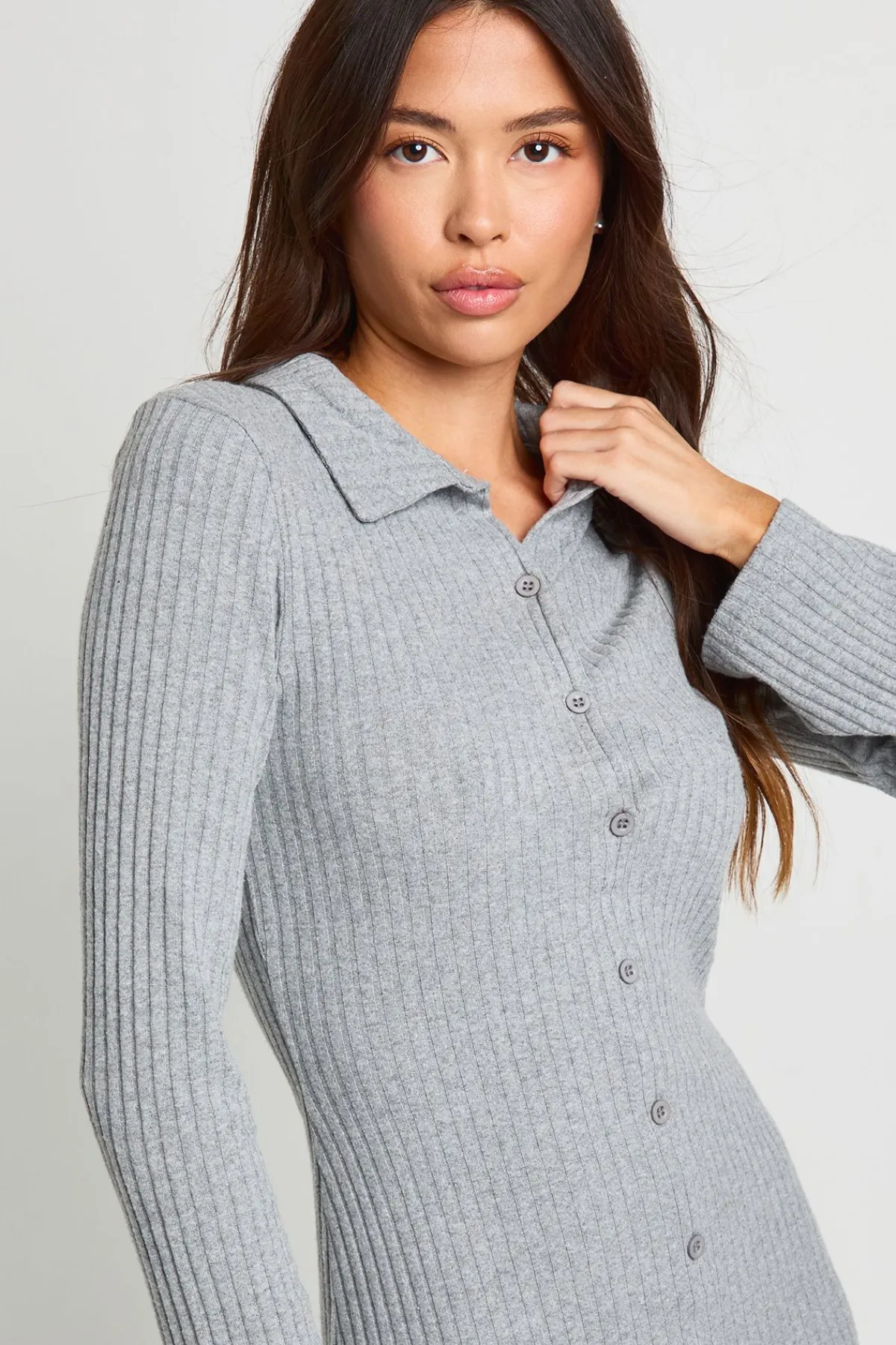 boohoo Robe chemise midaxi à col côtelé boutonnée<Femme Robes Moulantes|Robes À Manches Longues