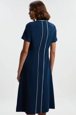 KarenMillen Robe Chemise Midi Ajustée en Crêpe avec Passepoil Contrastant<Femme Tailleurs|Robes Mi-Longues