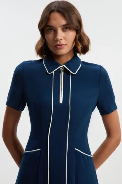 KarenMillen Robe Chemise Midi Ajustée en Crêpe avec Passepoil Contrastant<Femme Tailleurs|Robes Mi-Longues