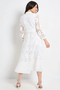 Robe Chemise Midi Avec Empiècements En Dentelle
