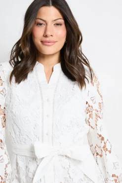 Robe Chemise Midi Avec Empiècements En Dentelle